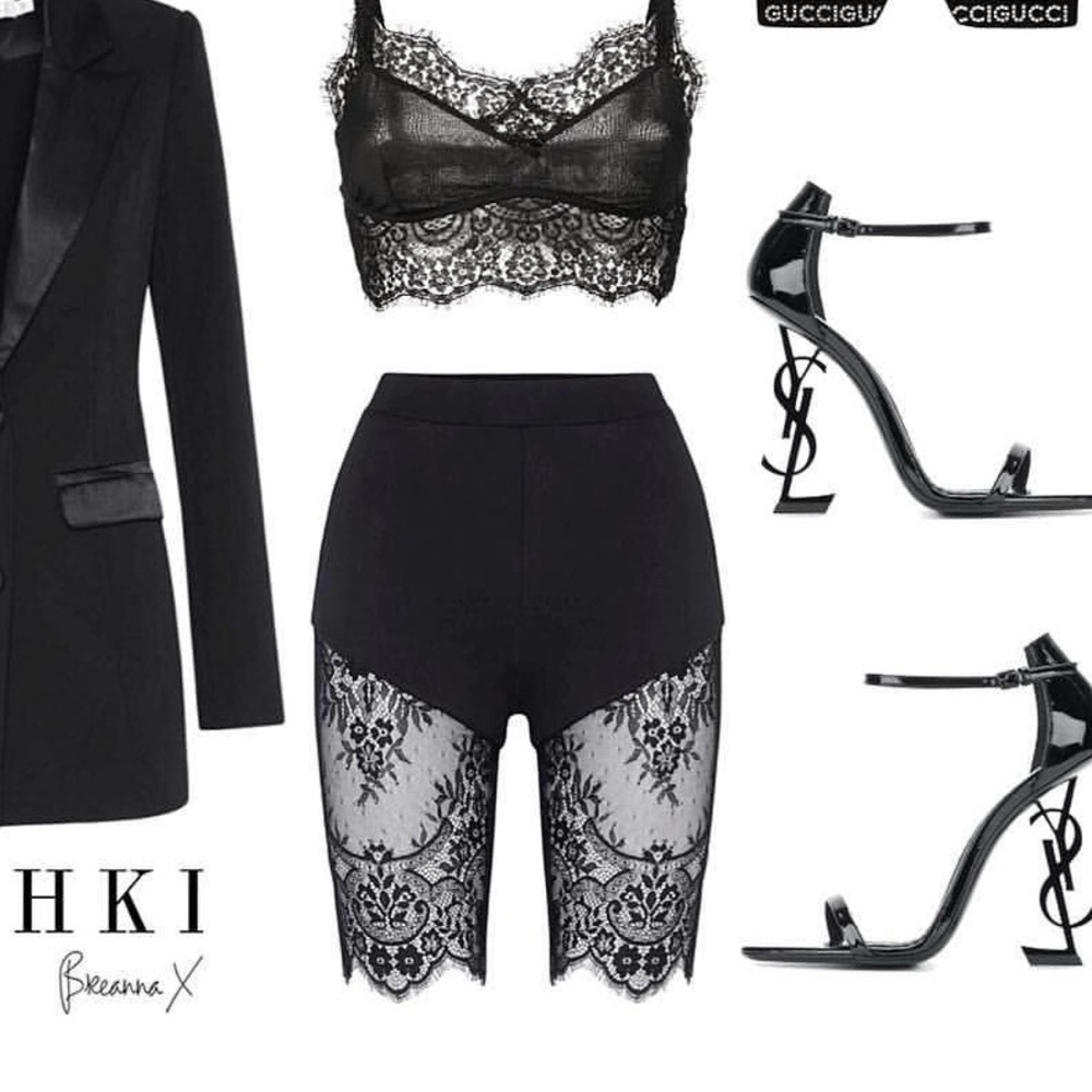 Black Lace Trim High-Waist Women’s Shorts